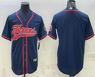 Men's Houston Texans Blank Navy With Patch Cool Base Stitched Baseball Jersey