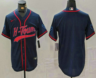 Men's Houston Texans Blank Navy With Patch Cool Base Stitched Baseball Jersey