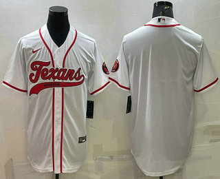 Men's Houston Texans Blank White With Patch Cool Base Stitched Baseball Jersey