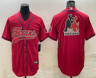 Men's Houston Texans Red Team Big Logo With Patch Cool Base Stitched Baseball Jersey