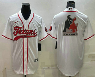 Men's Houston Texans White Team Big Logo With Patch Cool Base Stitched Baseball Jersey