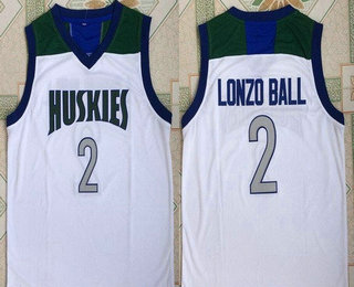 Men's Huskies High School #2 Lonzo Ball White Retro Swingman Stitched Basketball Jersey