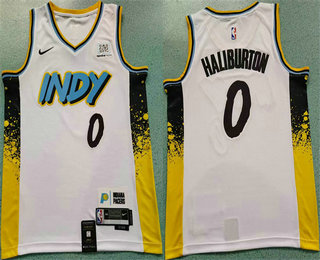 Men's Indiana Pacers #0 Tyrese Haliburton White 2024 City White 2024 City Sponsor Swingman Jersey