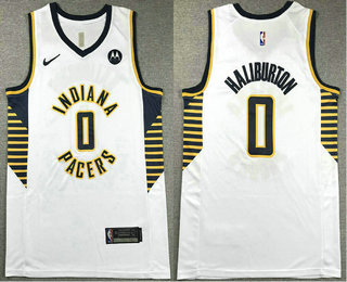 Men's Indiana Pacers #0 Tyrese Haliburton White Association Edition Sponsor Stitched Jersey