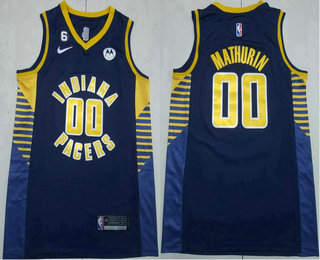 Men's Indiana Pacers #00 Bennedict Mathurin Navy Icon Edition 6 Patch Sponsor Stitched Jersey