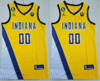 Men's Indiana Pacers #00 Bennedict Mathurin Yellow 6 Patch Sponsor Stitched Jersey