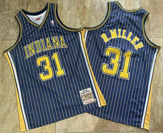 Men's Indiana Pacers #31 Reggie Miller Navy Blue Pinstirpe 1994-95 Hardwood Classics Soul AU Throwback Jersey