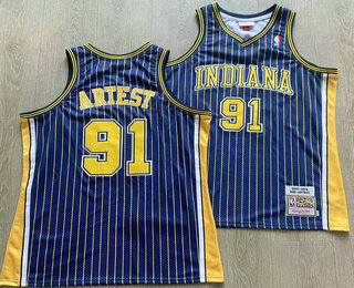 Men's Indiana Pacers #91 Ron Artest Navy Blue Pinstirpe 2003-04 Hardwood Classics Soul AU Throwback Jersey