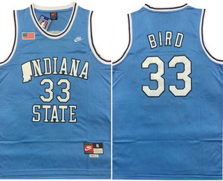Men's Indiana State Sycamores #33 Larry Bird Light Blue College Nike Jersey