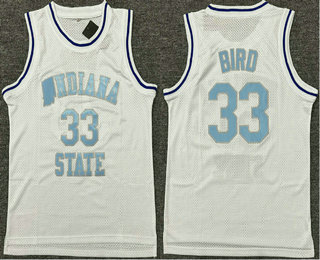 Men's Indiana State Sycamores #33 Larry Bird White College Basketball Swingman Stitched Jersey