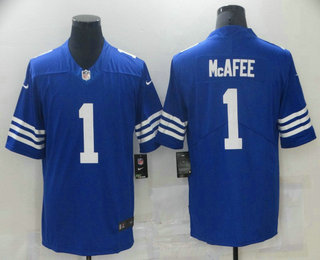 Men's Indianapolis Colts #1 Pat McAfee NEW Blue 2021 Vapor Untouchable Stitched NFL Nike Limited Jersey