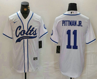 Men's Indianapolis Colts #11 Michael Pittman Jr White Cool Base Stitched Baseball Jersey