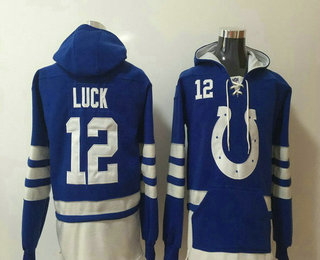 Men's Indianapolis Colts #12 Andrew Luck NEW Royal Blue Pocket Stitched NFL Pullover Hoodie