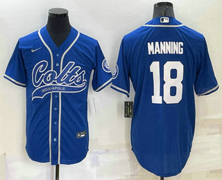 Men's Indianapolis Colts #18 Peyton Manning Blue Stitched MLB Cool Base Nike Baseball Jersey