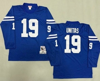 Men's Indianapolis Colts #19 Johnny Unitas Blue Long Sleeve 1970 Throwback Jersey