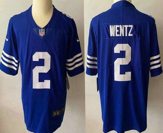 Men's Indianapolis Colts #2 Carson Wentz NEW Blue 2021 Vapor Untouchable Stitched NFL Nike Limited Jersey