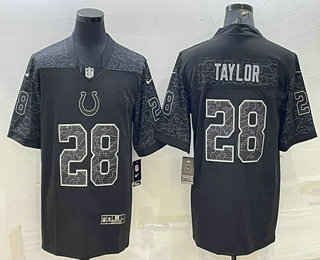 Men's Indianapolis Colts #28 Jonathan Taylor Black Reflective Limited Stitched Football Jersey