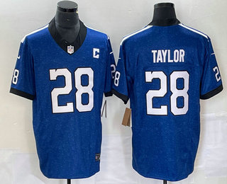 Men's Indianapolis Colts #28 Jonathan Taylor Royal 2023 FUSE Indiana Nights Limited Stitched Jersey
