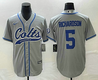 Men's Indianapolis Colts #5 Anthony Richardson Grey Cool Base Stitched Baseball Jersey