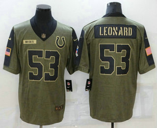 Men's Indianapolis Colts #53 Darius Leonard 2021 Olive Salute To Service Limited Stitched Jersey