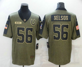 Men's Indianapolis Colts #56 Quenton Nelson 2021 Olive Salute To Service Limited Stitched Jersey