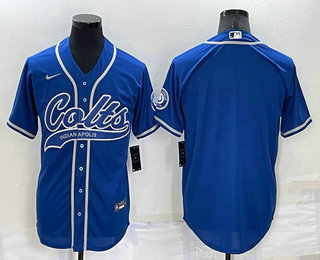 Men's Indianapolis Colts Blank Blue Stitched MLB Cool Base Nike Baseball Jersey