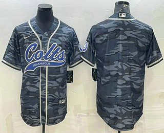 Men's Indianapolis Colts Blank Grey Camo With Patch Cool Base Stitched Baseball Jersey