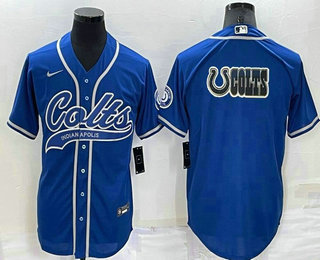 Men's Indianapolis Colts Blue Team Big Logo With Patch Cool Base Stitched Baseball Jersey