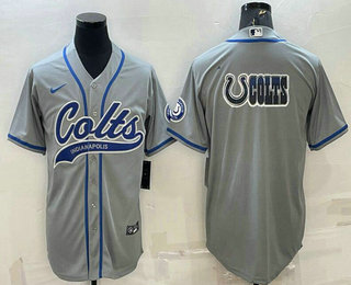 Men's Indianapolis Colts Grey Team Big Logo With Patch Cool Base Stitched Baseball Jersey