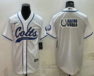 Men's Indianapolis Colts White Team Big Logo With Patch Cool Base Stitched Baseball Jersey