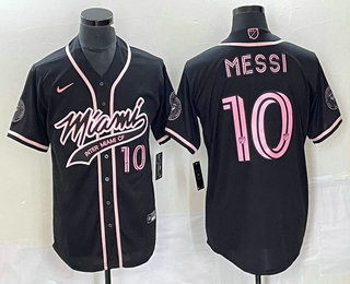 Men's Inter Miami CF #10 Lionel Messi Black Cool Base Stitched Baseball Jersey