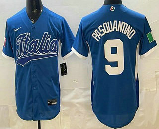 Men's Italy #9 Vinnie Pasquantino Blue 2026 World Baseball Classic Cool Base Jersey