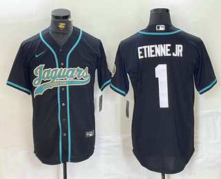 Men's Jacksonville Jaguars #1 Travis Etienne Jr Black With Patch Cool Base Stitched Baseball Jersey