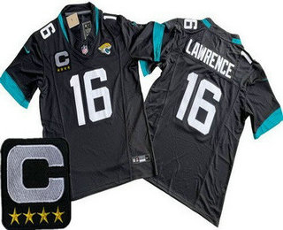 Men's Jacksonville Jaguars #16 Trevor Lawrence Limited Black C Patch FUSE Vapor Jersey