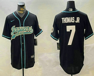 Men's Jacksonville Jaguars #7 Brian Thomas Jr Black With Patch Cool Base Stitched Baseball Jersey