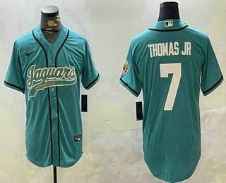 Men's Jacksonville Jaguars #7 Brian Thomas Jr Teal With Patch Cool Base Stitched Baseball Jersey