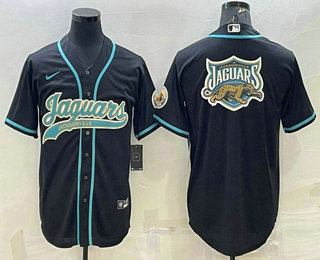 Men's Jacksonville Jaguars Black Team Big Logo With Patch Cool Base Stitched Baseball Jersey