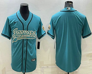 Men's Jacksonville Jaguars Blank Teal With Patch Cool Base Stitched Baseball Jersey