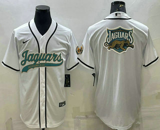 Men's Jacksonville Jaguars White Team Big Logo With Patch Cool Base Stitched Baseball Jersey