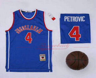 Men's Jugoslavija #4 Drazen Petrovic Blue Basketball Jersey