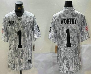 Men's Kansas City Chiefs #1 Xavier Worthy Arctic Camo 2024 FUSE Salute to Service Limited Stitched Jersey