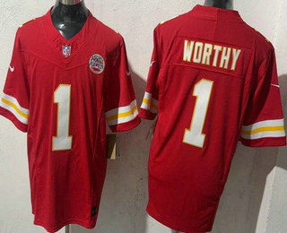 Men's Kansas City Chiefs #1 Xavier Worthy Limited Red FUSE Vapor Jersey