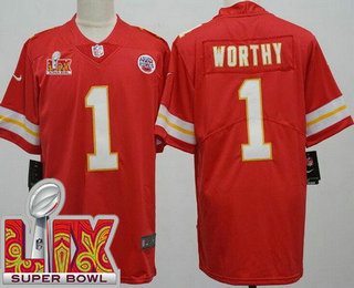 Men's Kansas City Chiefs #1 Xavier Worthy Limited Red Super Bowl LIX Vapor Jersey