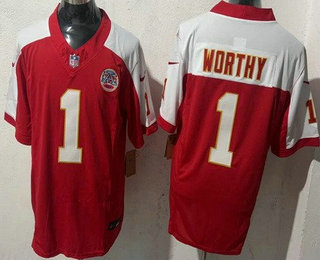 Men's Kansas City Chiefs #1 Xavier Worthy Limited Red Thanksgiving FUSE Vapor Jersey