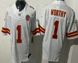 Men's Kansas City Chiefs #1 Xavier Worthy Limited White FUSE Vapor Jersey