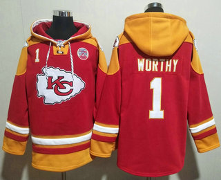 Men's Kansas City Chiefs #1 Xavier Worthy Red Ageless Must Have Lace Up Pullover Hoodie