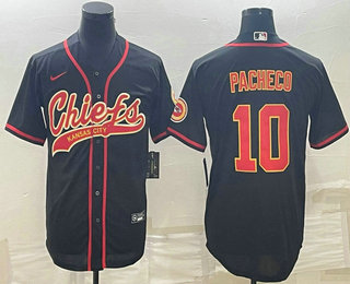 Men's Kansas City Chiefs #10 Isiah Pacheco Black With Patch Cool Base Stitched Baseball Jersey