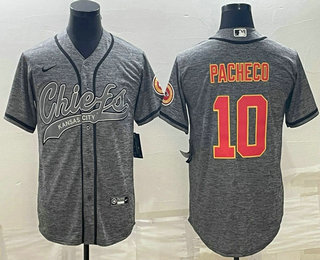 Men's Kansas City Chiefs #10 Isiah Pacheco Grey With Patch Cool Base Stitched Baseball Jersey