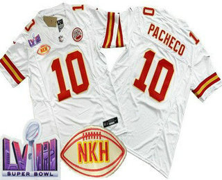 Men's Kansas City Chiefs #10 Isiah Pacheco Limited White NKH LVIII Super Bowl FUSE Vapor Jersey