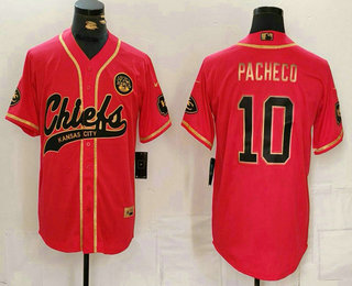 Men's Kansas City Chiefs #10 Isiah Pacheco Red Gold Cool Base Stitched Baseball Jersey